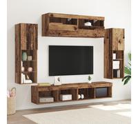 vidaXL Ensemble De 8 Unités Murales TV avec Éclairage LED en Bois Ancien en Bois D'ingénierie