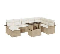 vidaXL Ensemble de 9 Canapés de Jardin avec Coussins Beige Poly Rattan