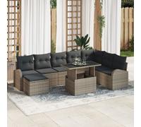 vidaXL Ensemble de 9 Canapés en Rattan Poly Gris avec Coussins, vidaXL Canapé de Jardin 2 Places avec Rangement et Coussins en Rattan Poly Gris