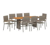 vidaXL Ensemble de 9 pièces pour Manger Dehors en Poly rotin Gris avec Une Table en Acacia Massif et des chaises empilables - Mobilier d'extérieur Moderne et résistant aux UV pour ta terrasse.