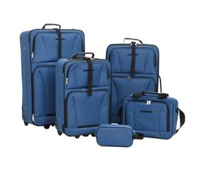 vidaXL Ensemble de Bagages de Voyage, Set de Valise à Roulette avec Sac, Ensemble de Chariots de Bagages pour Vacances, Bleu Tissu