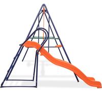 Balançoire et portique multi-activités vidaXL Ensemble de balançoire avec toboggan et 3 sièges Orange