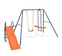 vidaXL Ensemble de balançoire 91359 – 3 sièges, toboggan 183 cm, acier et plastique Orange