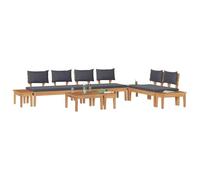 vidaXL Bancs de jardin ensemble avec coussin avec mémoire 5 pcs brun, gris