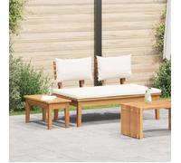 vidaXL Ensemble de bancs de jardin en teck massif, avec des coussins crème et blancs. Canapé d'extérieur pour 2 personnes, 42006396