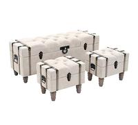 Ensemble De Bancs De Rangement 3 Pcs Bois Massif Et Acier Blanc