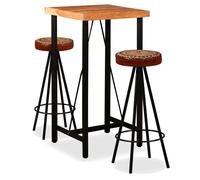 Vidaxl Ensemble De Bar 3 Pcs Bois D'acacia Cuir Véritable Et Toile Brun