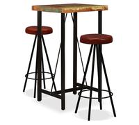 Vidaxl Ensemble De Bar 3 Pcs Bois Massif Recyclé Et Cuir Véritable