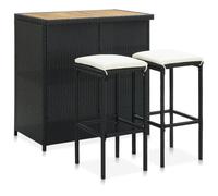 vidaXL Ensemble de bar 3 pcs Résine tressée Noir