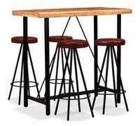 vidaXL Ensemble de Bar 5 pcs Bois d'Acacia Massif et Cuir Véritable Tabourets 275130 Brun G