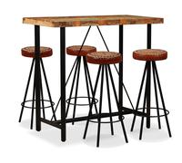 Vidaxl Ensemble De Bar 5 Pcs Bois De Récupération Cuir Véritable Et Toile