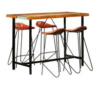 Ensemble de bar 5 pcs Bois de récupération et cuir véritable