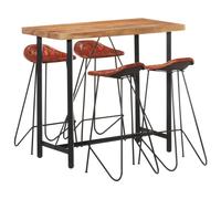 Vidaxl Ensemble De Bar 5 Pcs Bois Solide Et Cuir Véritable Multicolore