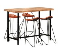Vidaxl Ensemble De Bar 5 Pcs Bois Solide Et Cuir Véritable Multicolore