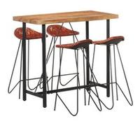 Vidaxl Ensemble De Bar 5 Pcs Bois Solide Et Cuir Véritable Multicolore