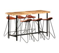 Vidaxl Ensemble De Bar 7 Pcs Bois D'acacia Solide Et Cuir Véritable Multicolore