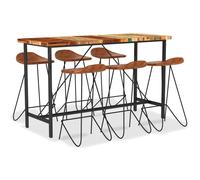 Vidaxl Ensemble De Bar 7 Pcs Bois De Récupération Et Cuir Véritable