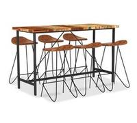 vidaXL Ensemble de bar 7 pcs Bois de récupération et cuir véritable Multicolore G