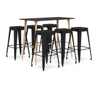 Ensemble de Bar 7 pcs Meubles de Pub Table et Chaises de Bistrot Ensemble de Comptoir Mobilier de Bar Maison Restaurant Intérieur Noir