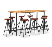 Vidaxl Ensemble De Bar 9 Pcs Bois D'acacia Solide Et Cuir Véritable