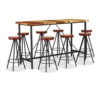 Vidaxl Ensemble De Bar 9 Pcs Bois De Récupération Et Cuir Véritable