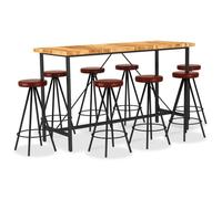 Vidaxl Ensemble De Bar 9 Pcs Bois D'acacia Solide Et Cuir Véritable