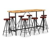 vidaXL Ensemble de Bar 9 pcs Mobilier de Salle à Manger Table et Tabourets de Bar Restaurant Restaurant Maison Cuir Véritable Bois d'Acacia Massif Brun G