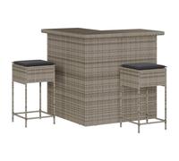 vidaXL Ensemble de bar de jardin 3 pièces avec coussins en résine tressée Gris