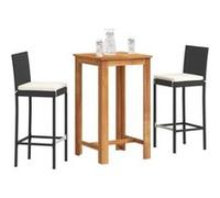 vidaXL – Ensemble de bar de jardin 3 pcs (3295262) – Bois massif acacia, rotin – Noir