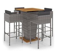 vidaXL Ensemble de Bar de Jardin 5 pcs et Coussins Meubles d'Extérieur Table et Chaises de Patio Salon de Jardin Terrasse Résine Tressée Gris