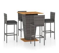 vidaXL Ensemble de Bar de Jardin 5 pcs et Coussins Mobilier de Terrasse Salon de Jardin Table et Chaises de Patio Extérieur Résine Tressée Gris