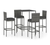 Ensemble de bar de jardin 5 pcs et coussins Résine tressée Gris