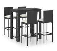 vidaXL Ensemble de bar de jardin 5 pcs et coussins Résine tressée Noir