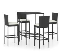 Vidaxl Ensemble De Bar De Jardin 5 Pcs Et Coussins Résine Tressée Noir