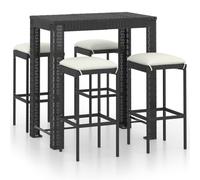 vidaXL Ensemble de bar de jardin 5 pcs et coussins Résine tressée Noir