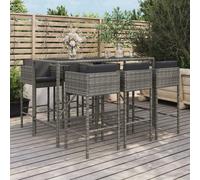 Vidaxl Ensemble De Bar De Jardin 7 Pcs Avec Coussins Gris Poly Rotin Gris