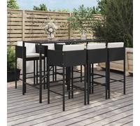 Vidaxl Ensemble De Bar De Jardin 7 Pcs Avec Coussins Noir Poly Rotin