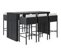 vidaXL Ensemble de Bar de Jardin 7 pcs avec Coussins Noir Poly rotin, Ensemble de Table de Bar, Table et Chaise de Bar, Ensemble Table de Bar et Tabouret