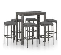 vidaXL Ensemble de bar de jardin 7 pcs et coussins Résine tressée Gris