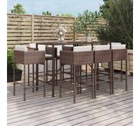 Vidaxl Ensemble De Bar De Jardin 9 Pcs Avec Coussins Marron Poly Rotin
