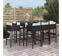 Vidaxl Ensemble De Bar De Jardin 9 Pcs Avec Coussins Noir Poly Rotin