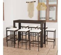 Vidaxl Ensemble De Bar De Jardin 9 Pcs Coussins Résine Tressée Marron