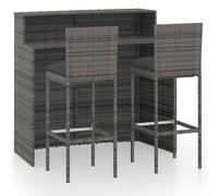 vidaXL Ensemble de bar de jardin avec coussins 3 pcs Gris