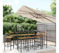 Vidaxl Ensemble De Bar Jardin 11pcs Noir Poly Rotin/Bois Massif Acacia