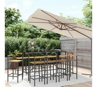 Vidaxl Ensemble De Bar Jardin 11pcs Noir Poly Rotin/Bois Massif Acacia