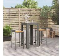 vidaXL Ensemble bar de jardin 3 pièces gris Poly rotin & bois massif acacia