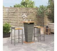 Ensemble de bar jardin 3 pcs gris poly rotin/bois massif acacia, ensemble de table de bar, ensemble de pub, ensemble de meubles