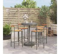 Ensemble de bar jardin 5 pcs gris poly rotin/bois massif acacia, ensemble de table de bar, table et chaise de bar de 3187721
