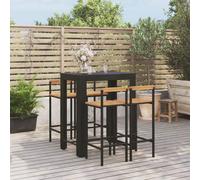 5-delige Tuinbarset poly rattan en massief acaciahout zwart3187712
