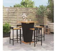 vidaXL Ensemble de bar jardin 5 pcs noir poly rotin/bois massif acacia 3187724